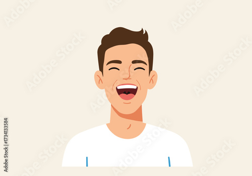 Joyful expression of a young man digital happy mood neutral background front view emotive design