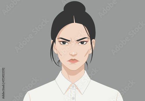 Intense emotional portrait of a young woman digital minimalist background introspection view