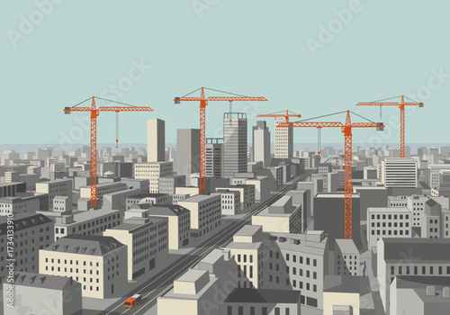 Construction activity in urban landscape city development digital bright environment aerial view urban growth concept