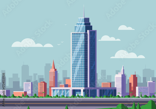 Urban skyline modern city digital vibrant colors aerial view architectural marvels