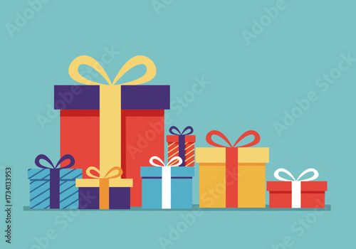 Gift giving celebration festive occasion graphic design vibrant background top-down view joyful experience