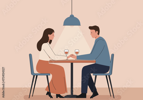 Intimate dinner date for two cozy restaurant digital warm ambiance romantic mood