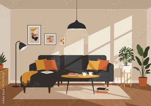 Cozy living room interior design home digital modern warm atmosphere inviting space
