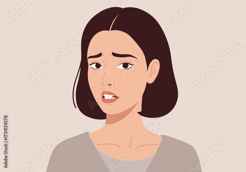 Emotional expression of concern digital character neutral background view anxiety concept