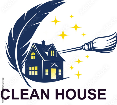 Professional home cleaning service provides sparkle with broom and feather for housekeeping bliss