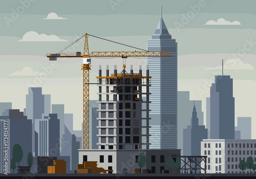 Construction site development urban cityscape digital modern environment aerial view urban growth concept