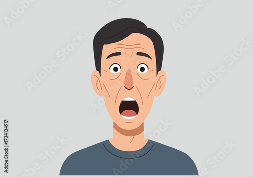 Surprised man expressing fear digital plain background emotional reaction shock