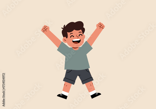 Joyful child celebrating with outstretched arms bright background digital cheerful environment playful concept