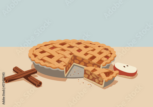 Delicious homemade apple pie kitchen food cozy environment top view culinary