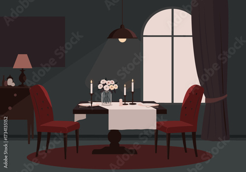 Romantic dinner setup cozy interior digital intimate atmosphere perspective view love and connection