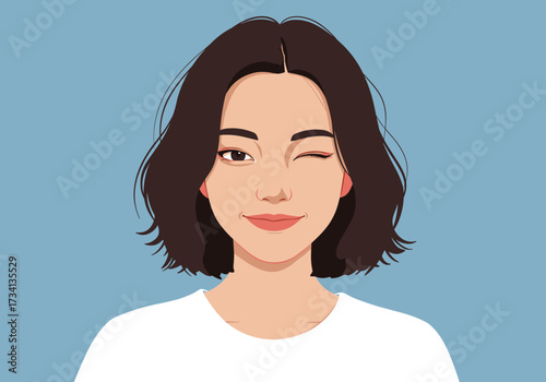 Cheerful winking woman digital graphic design emotions and expressions