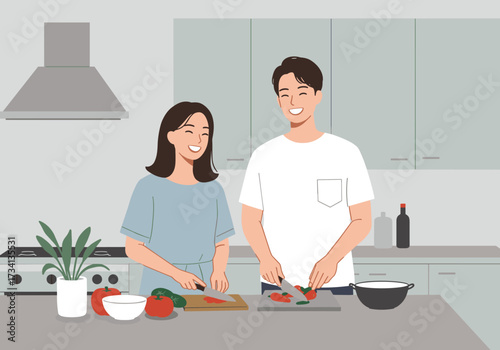 Cooking together a joyful home kitchen experience with fresh ingredients and smiles
