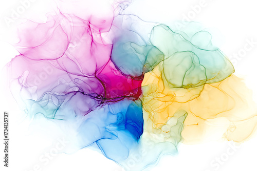 Colorful alcohol ink texture background. Creative fluid marble texture, multicolored liquid watercolor background. Hand painted on paper. Flow alcohol ink stains background