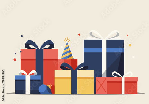 Celebration gift packages festive environment digital colorful background cheerful concept