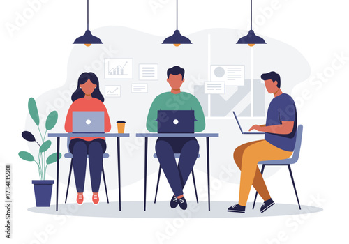Collaborative work session office space digital modern environment side view teamwork concept