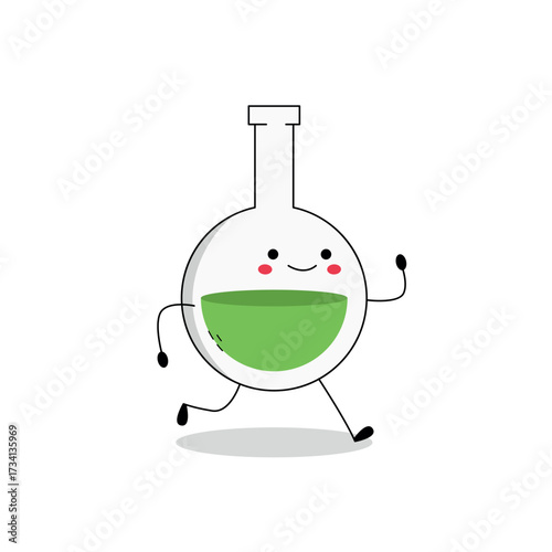 Cute Round Bottom Flask cartoon character running doodle