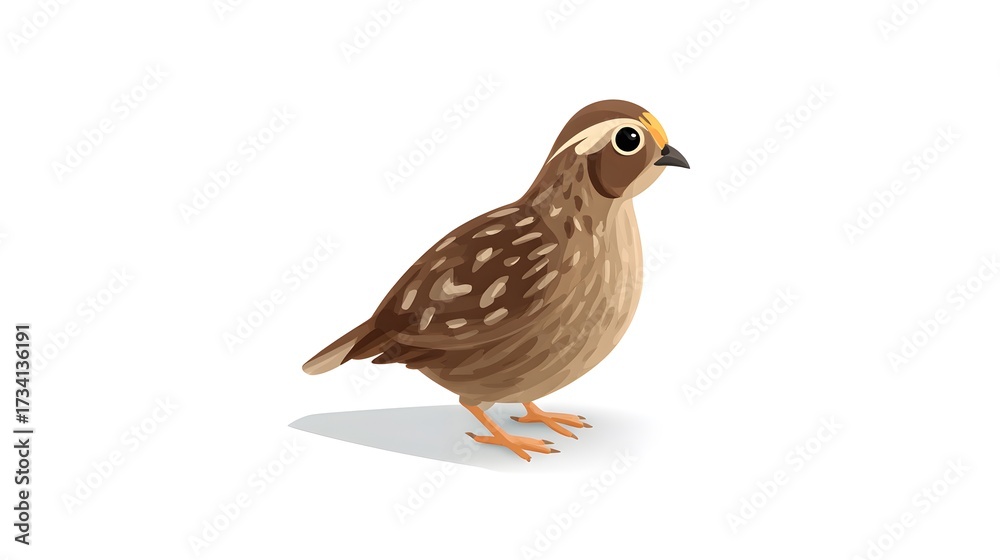Obraz premium Cute Cartoon Illustration of a Quail Bird on White Background