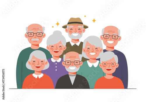 Joyful gathering of seniors community hall cheerful environment group portrait connection and happiness