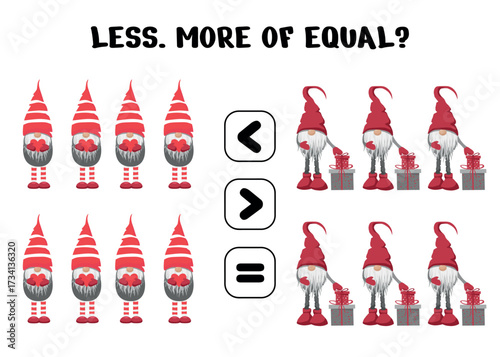 Christmas Math Worksheet Comparing Gnomes Less More Equal