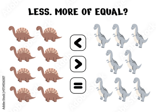 Fun Math Worksheet with  Dinosaurs for Early Learning