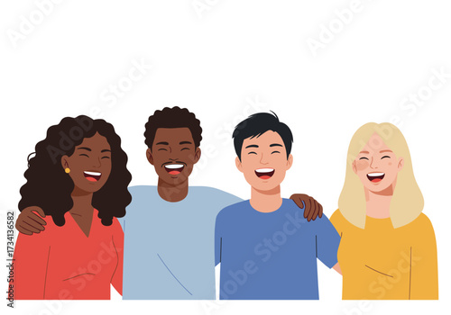 Joyful friends smiling together urban setting digital bright colors view positive vibes