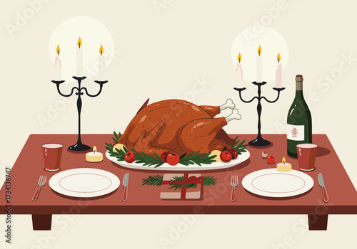 Thanksgiving dinner feast cozy home digital festive atmosphere top view culinary celebration