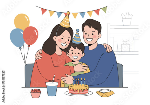 Family celebration at home birthday party colorful environment joyful perspective