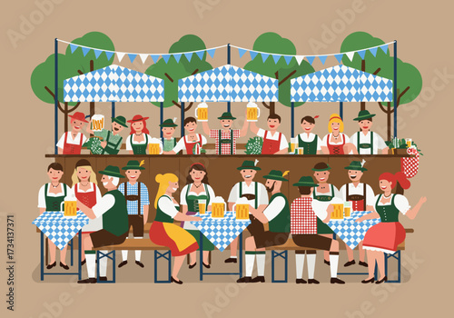 Celebration of oktoberfest beer garden digital festive atmosphere group gathering cultural event