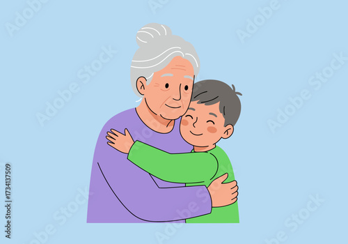 Heartwarming embrace between grandmother and grandson digital soft colors family love emotional connection