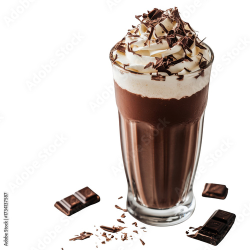 Decadent chocolate drink with whipped cream and chocolate shavings a delicious treat