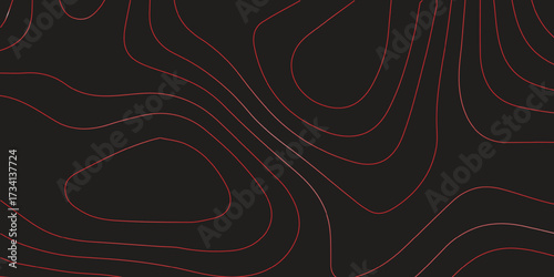 Detailed abstract topographic map contour red lines black background panoramic terrain path mapping modern cartography vector illustration for decoration
