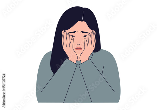 Emotional reaction of a young woman digital modern aesthetic expressive environment front view anxiety concept