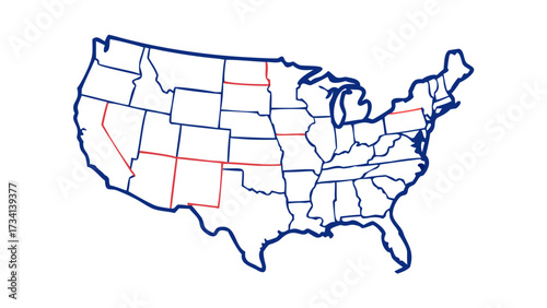 USA map with states isolated on a white background. Uni.