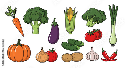 Colorful illustration showcasing a variety of fresh, vibrant vegetables, arranged for visual appeal.