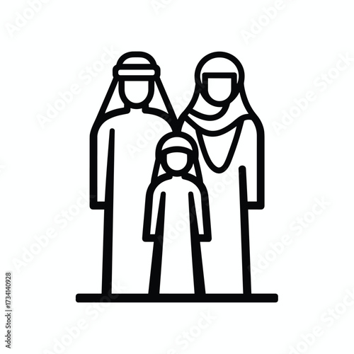 Minimalist Black and White Icon of Middle Eastern Family