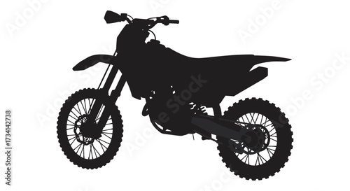 Detailed black silhouette of a dirt bike against a white background silhouette