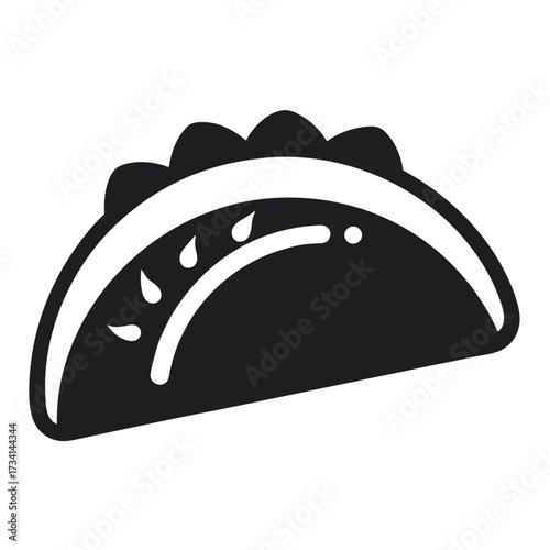 Black and White Empanada Silhouette with Sauce Drips and One Small Dot