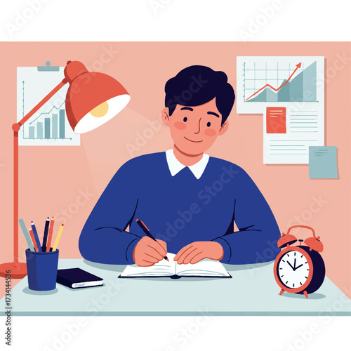 Cheerful Person Writing New Year 2026 Resolutions in Notebook at new year