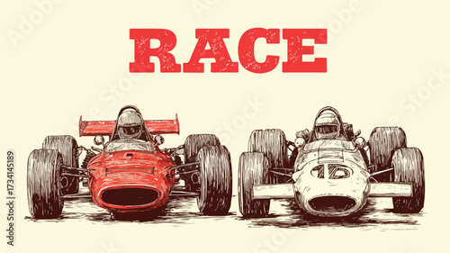 Race Car and Red Car Drawing - Professional Automotive Illustration