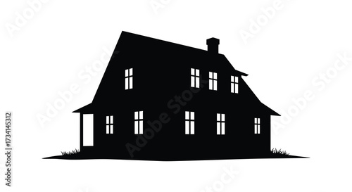 A simple black house shape against a white background silhouette