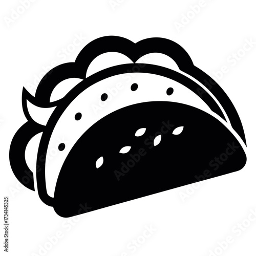 Isolated Black and White Taco Illustration with Fillings and Open Shell Design