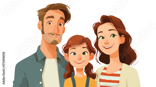 Family of Three in Movie Scene Vector Illustration