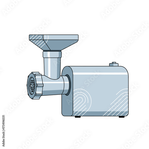 Electric meat grinder with various attachments for food preparation.