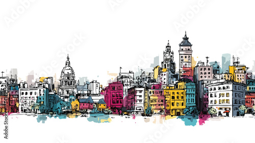Cityscape Painting by Person Vector with Outline EPS