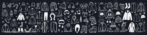 A Creative Collection of Winter Clothing Illustrations Showcasing Jackets, Hats, Boots, and Accessories for Cold Weather Fashion Enthusiasts