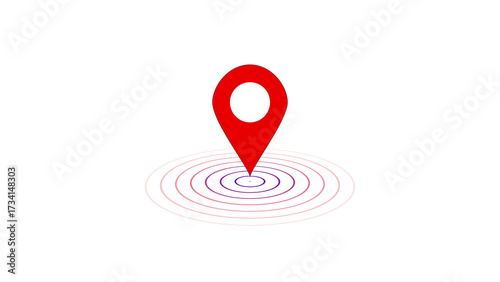 Red map pin icon with concentric circles indicating location and signal on a white background