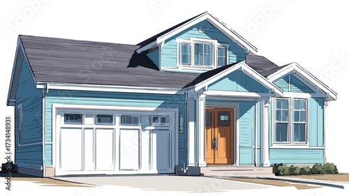 Modern Home with Garage Door Vector Illustration for Real Estate Marketing