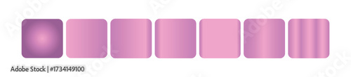 A row of seven rounded square shapes displaying a gradient of pink and purple colors, isolated on a transparent background