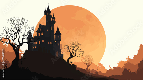 Spooky Castle and Full Moon Background