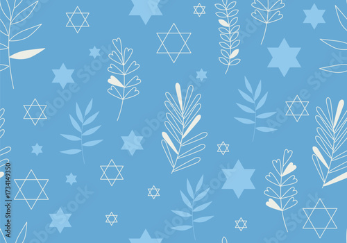 Jewish seamless pattern with flowers and star of David. Hanukkah holiday background